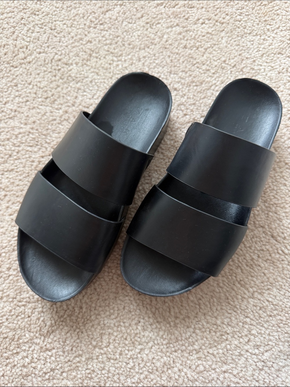 Zara Black Leather Platform Slide Sandals